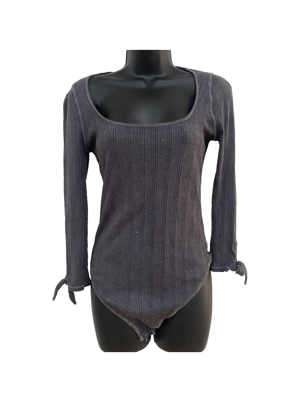 Free People Intimately Ribbed Thong Long Sleeve Bodysuit Sz S Purple/Blue/Gray
